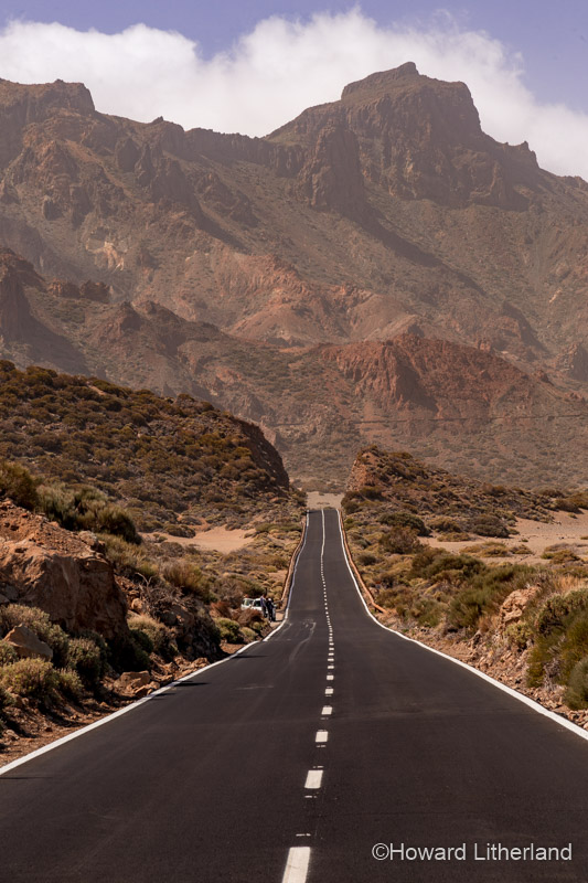 Highway TF-21 passing through volcanic landscape in the Teide National Park on Tenerife in the Canary Islands