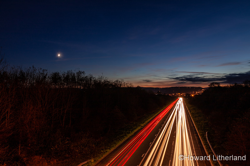 Traffic trails at dusk, North Wales