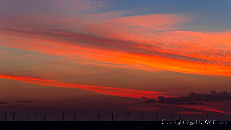 Colwyn Bay windfarm off the North Wales coast at dusk