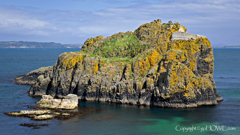 Island with abandoned winding gear, near Ballintoy Harbour, County Antrim, Northern Ireland