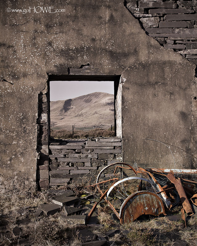 Window in derelict slate works, Dinorwig, Snowdonia